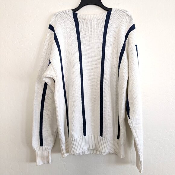 HAMPTON CUP Sweater By Nordstrom Men's L White Blue Striped Knit Preppy Nautical - Picture 5 of 12